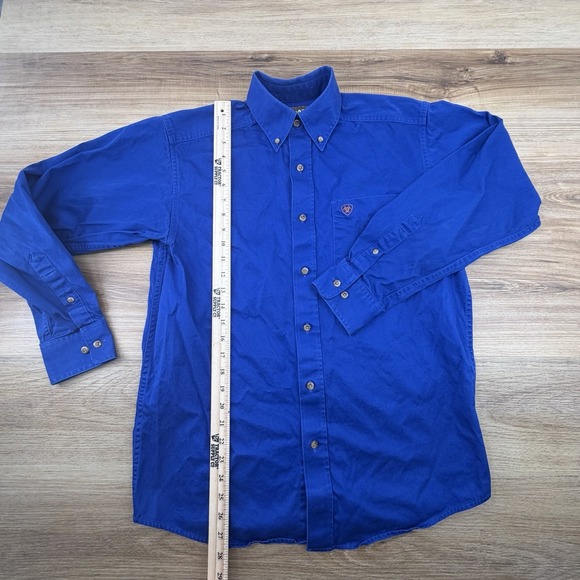 Ariat Shirt Men Small Blue Long Sleeve Button Down Cotton Solid Western Workwear - Picture 7 of 9